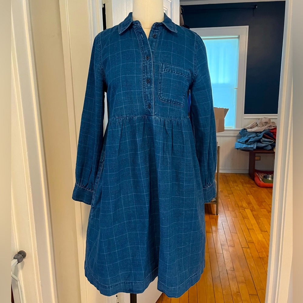 Denim Babydoll Shirtdress in Indigo Plaid ND176